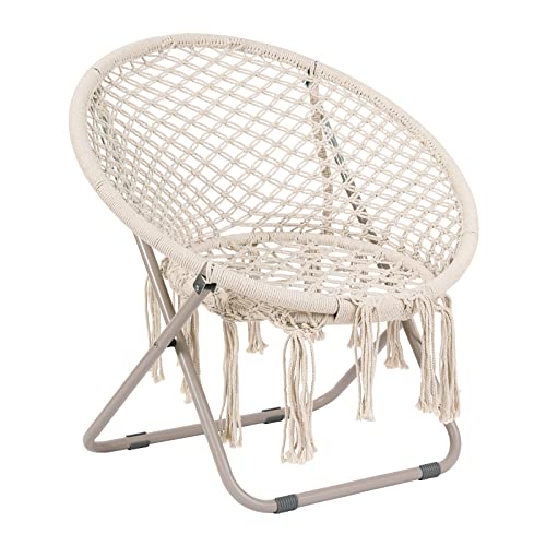 Tiita Saucer Chair, Round Cozy Chairs With Folding Metal Frame, Handmade Knitted Mesh, Comfy Moon Chair For Bedroom, Living Room Dorm Rooms, Garden And Courtyard #TOP5