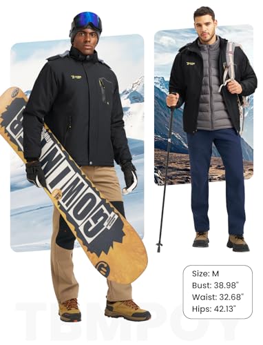 Image of TBMPOY Men's Winter Jackets Skiing Waterproof Snow Thick Fleece Lined Hooded Utility Cold Weather Warm Outdoor Ice Work