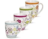 matches21 Tassen Becher Kaffeetassen Kaffeebecher bunte Blumen orange grün violett blau Porzellan 4er Set - 10 cm / 350 ml