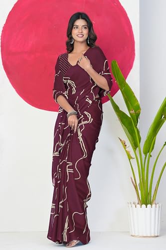 Image of MIRCHI FASHION Saree for Woman Chiffon Georgette Geometric Printed | Lightweight Farewell and Women's Office Sari with Blouse Piece