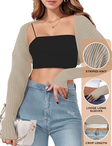 AURUZA Cropped Cardigan Shrugs for Women Bolero Open Front Crop Sweater Long Sleeve Cardigan Fall Outfits Knit Tops Clothes2