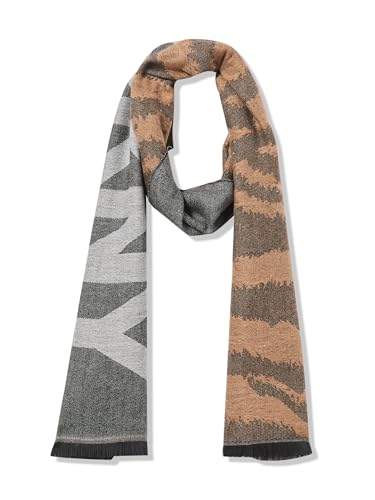 DKNY womens Animal Print Scarf With Logo and Eyelash Fringe
