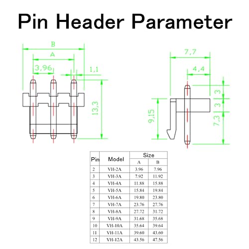 ELCOKITEX 20 Sets 3 Positions 3.96mm Connector Kits Including 180 Degree Vertical Male Pin Header + Female Socket + Crimp Terminal VH3.96 for JST-VH - Thumbnail 2
