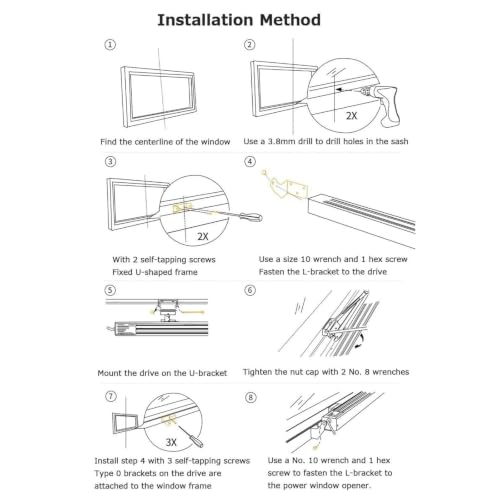 Actuador de cadena para ventanas con carrera regulable de 300 a 800 mm e interruptor 6