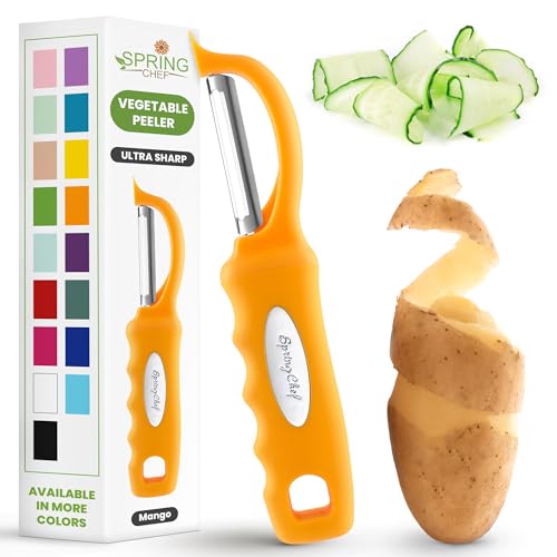 Image of Spring Chef Swivel Potato Peeler for Kitchen w / Soft Grip Handle, Mango