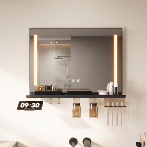 SONNI Badezimmerspiegel mit Beleuchtung 70x50 cm, LED Badspiegel mit Ablage...