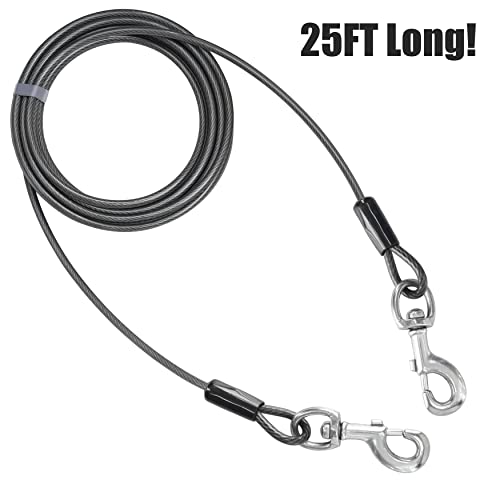 BV Dog Tie Out Cable 25 Feet - Heavy Duty Dog Lead Up to 250 Pounds - Reflective & Rust-Free with Quick Release Swivel Clips & 360° Rotating Clasp - Tangle-Free Dogs Runner for Yard (Grey, Single) - Image 5