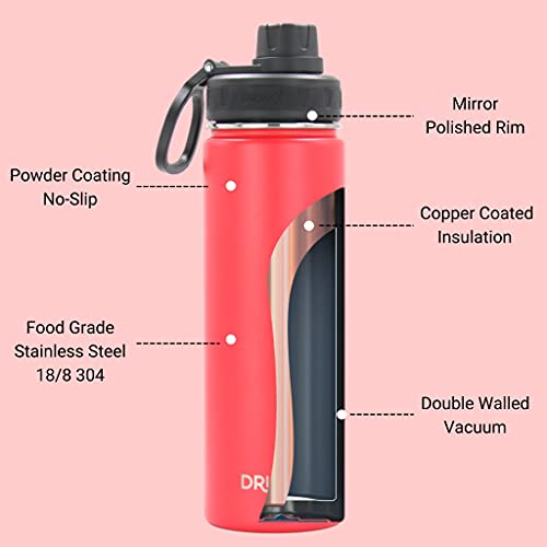 Image of Drinco Stainless Steel Water Bottle Spout Lid Vacuum Insulated Double Wall Water Bottle Wide Mouth Leak Proof Keep Cold Sport Camping Hiking (22oz Barn Red)