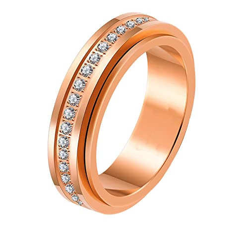 yfstyle Titanium Stainless Steel Spinner Rings for Women Cubic Zirconia Spinner Ring Fidget Rings for Anxiety Rings Titanium Rings for Men Spinner Rings for Anxiety Relieving Stress Rings-rose gold-8