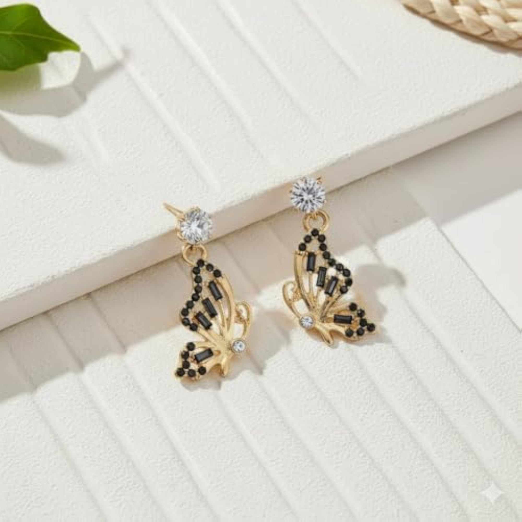 Rose Gold Butterfly Dangle Huggie Hoop Earrings for Women