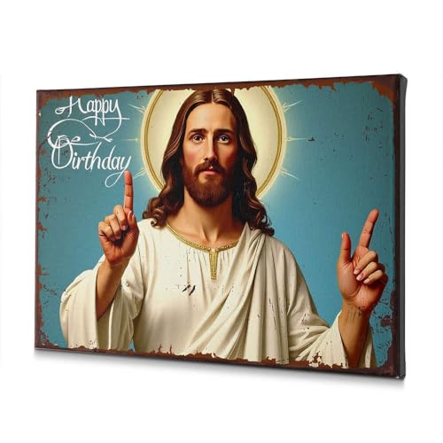 Toile Happy Birthday Jésus pour habiller un mur vide avec style rustique