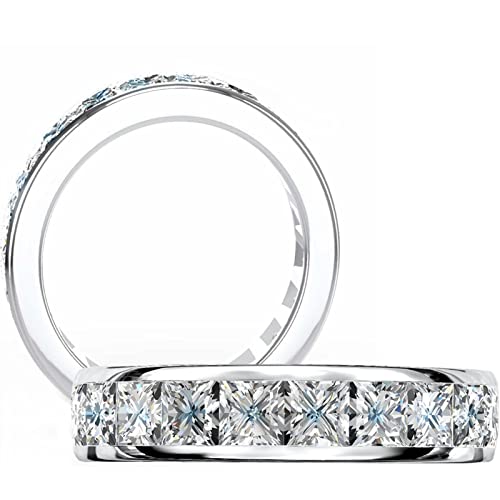 3.15 Carat Eternity Bands for Women, DF Color VVS Clarity Princess Cut Moissanite Rings for Couples,Sterling Silver with 18K White Gold Plated Wedding Rings for Women