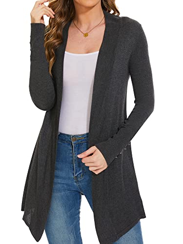 Image of Women Long Knit Cardigan Lightweight Open Front Sweaters | Capsule Wardrobe for Women, Relaxed fit, Buttoned Ribbed cuffs, Dressy Business Casual , for spring early fall office work
