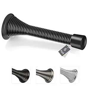 Crosize Spring Door Stop, Heavy Duty Flexible Spring Door Stopper, Stainless Steel Door Stop Spring with Rubber Bumper Tips for Protecting Walls from Damage(6 Pack, Black)