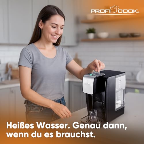 ProfiCook® Heißwasserspender | heißes Wasser in 3 Sekunden | Wasserkocher | 2,2 Liter Fassungsvermögen | kochendes Wasser auf Knopfdruck | Edelstahlgehäuse | Edelstahlanzeige | 2600 Watt | PC-HWS 1168