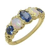 LBG 9ct Yellow Gold ring with Natural Sapphire & Opal Womens Band Ring - Size X