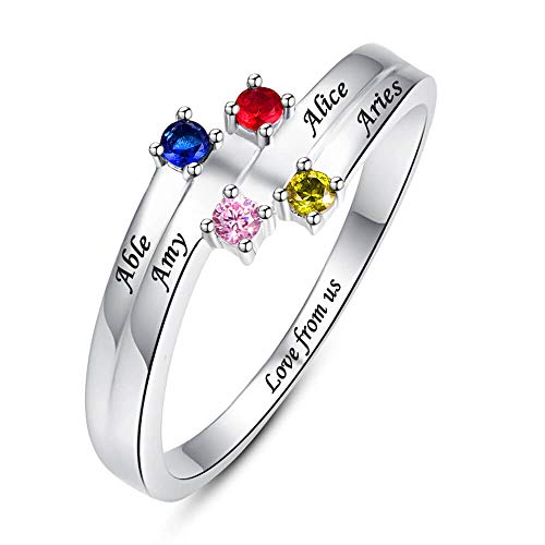 Bonlavie Promise Rings For Women 4 Round Cut Simulated Birthstones Personalized Names Infinity Created Ruby And Sapphire Promise Sterling Silver Rings Size 11.5 #TOP20