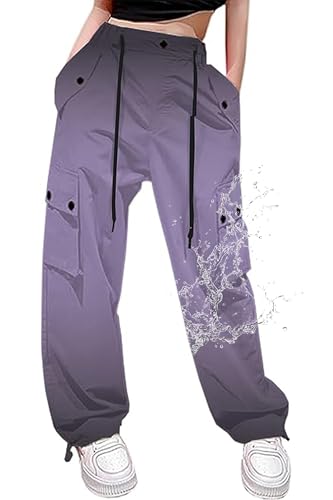 Image of Cromoncent Cargo Pants Girls & Women Parachute Pants Y2K Baggy Rave Clothes Waterproof with Pockets, 6 Years - 3XL
