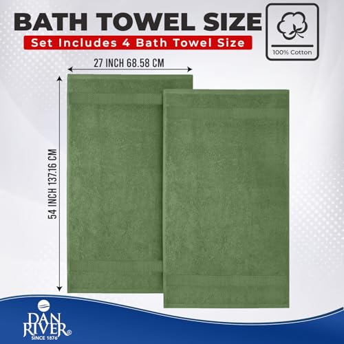 Image of DAN RIVER Bath Towels Set of 4, 27 x 54 Inches, 100% Cotton, Larger & Lighter Weight, Quicker to Dry, Super Soft and Absorbent, Ideal Large Bath Towel for Daily Use, Sage Green