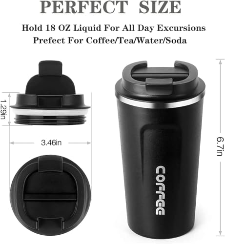 Image of Roslen Insulated Coffee Cup with Leak Proof Lid, Double Walled Travel Mug Vacuum Insulation Stainless Steel with Leakproof Lid Reusable Cup for Coffee, Tea, Beer for Hot and Cold (Black)