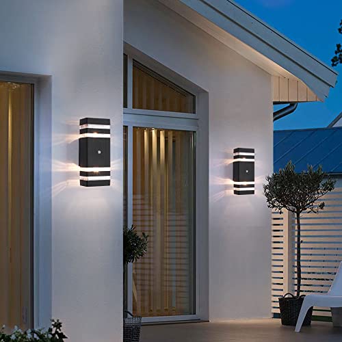 Shxietr Dusk To Dawn Sensor Outdoor Wall Lights, Upgrade Up Down Porch Lanterns,10W Led 3500K Warm Patio Light, Modern Exterior Waterproof Aluminum Wall Mount Lights Fixture For Garage Black (1 Pack) #TOP2