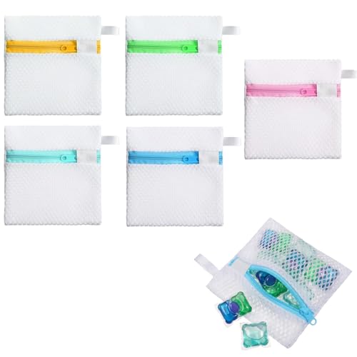 Mini Sacs pour Machine à Laver,5 PCS Sacs de Lavage en Filet Robustes avec Fermeture Éclair pour Lavage Délicat Anti-Agriffage pour Capsules de Lessive Idéal pour Soutiens-Gorge Lingerie et Voyage