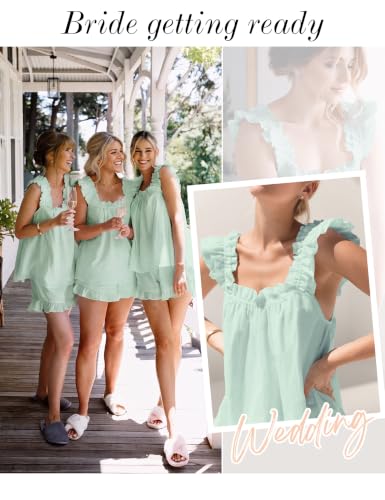 Image of KFUBUO Womens Pajamas Set 2 Piece Ruffle Pj Soft Tank Top and Shorts Sleepwear Set Bridal Pajama for Women Set