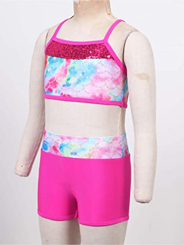 Image of Agoky Kids Girls 2PCS Sports Outfits Ballet Gym Sequins Mermaid Tank Top Shorts Set Tankini Swimwear Gymnastics Tracksuit