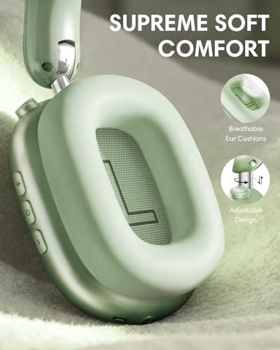 Image of Wentronic Y02 Active Noise Cancelling Headphones, Wireless Over-Ear Bluetooth 5.4 Headphones with Microphone, 60H Playtime, Hi-Res Audio, Big Bass, Foldable Lightweight for Travel Home Office, Green