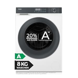 Haier Frontlader Waschmaschine 8kg I G3 Serie I A -20%, 1.400 U/Min., leiser Inverter-Motor, Automatik- und Expressprogramm, Aquastop-Schlauch, Hygiene-Technologien I HW80-BP1427637T