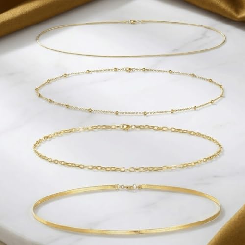 Image of VAMA FASHIONS 4 Pcs 18K Gold Plated Anti Tarnish Waterproof Waist Belly Chain Adjustable Hip Body Chains Kamarbandh Vaddanam Kamar Chain Combo for Women Girls
