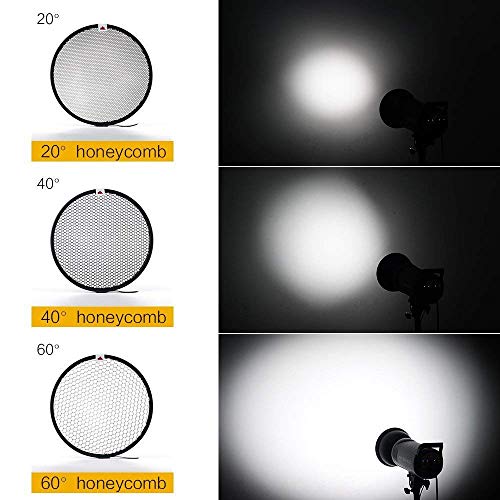 Yuocu 7 Inches/18Cm Standard Reflector Diffuser Lamp Shade Dish With 20° /40°/ 60° Honeycomb Grid And White Soft Cloth For Bowens Mount Studio Light Strobe Flash #TOP1