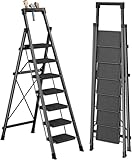 7 Step Ladder with Platform,Folding Step Stool Heavy Duty 330 Lbs Load,Protable Step Ladders with Anti-Slip Widen Pedals,Handrail,Safe-Lock Design,Tall Kitchen/Closet Step Ladder for Adults