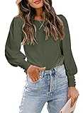 DOROSE Women Long Sleeve Tops Balloon Sleeve Puff Sleeve Blouses Work T-Shirts Light Amy Green Small