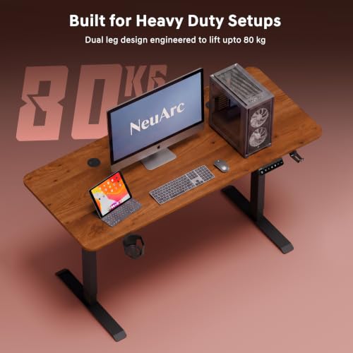 Image of Neurac Velocity Height Adjustable Table, Rust, Grenade Pine, 140x60cm | 80-120 Kg Weight Capacity 5 Year Warranty Sit-Stand Table 3 Memory Preset