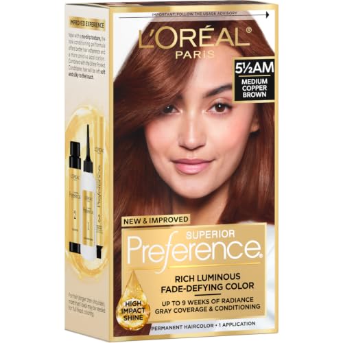 L'Oreal Paris Superior Preference Luminous Fade-Defying Permanent Hair Color, Medium Amber Copper Brown 5.5AM