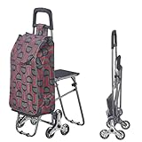 ZEOPLE Carrito de Compras Plegable con Asiento, Carrito para Subir escaleras, Carretilla Plegable con 6 Ruedas, Bolsa de Tela Oxford Desmontable para Compras, comestibles y lavandería(D Word)