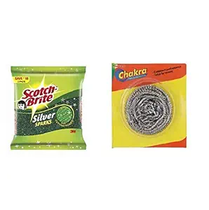 Scotch Brite Silver Sparks + Scotch Brite Chakra Stainless Steel Scrub (Pack of 1)
