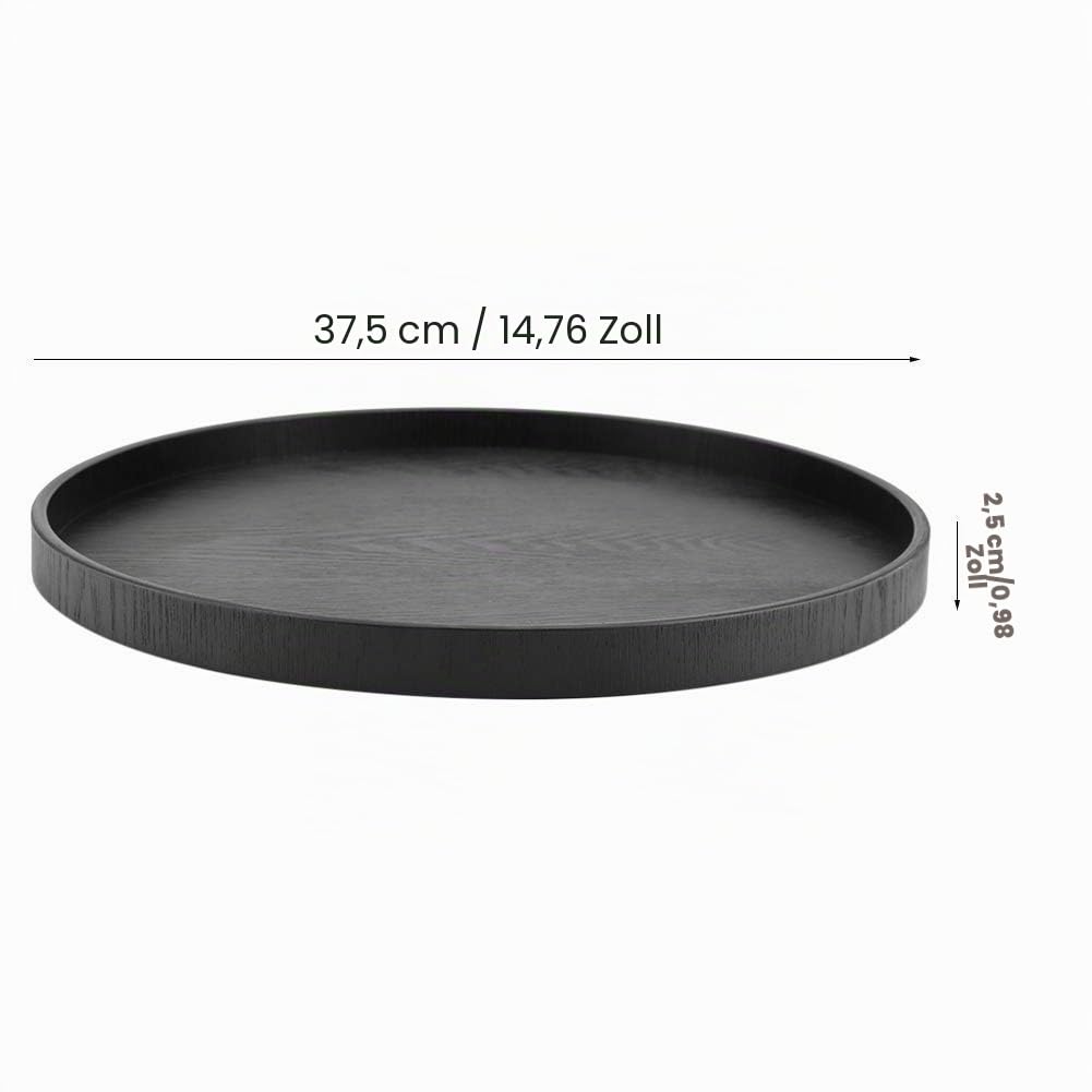 Runde Form Massivholz Tee Kaffee Snack Lebensmittel Mahlzeiten Tablett Teller Restaurant Tabletts 37,5 cm / 14,76 Zoll(Schwarz)