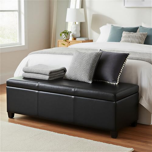 Image of SIMPLIHOME Avalon 48 inch Wide Vegan Leather Ottoman in Carbon Black