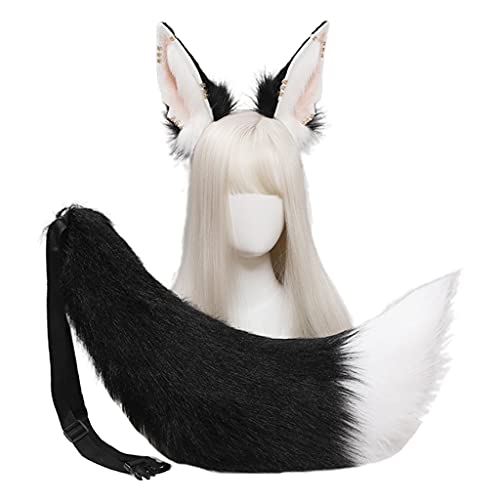 Oreilles de loup sur serre-tête métal et queue pour costume sans douleur