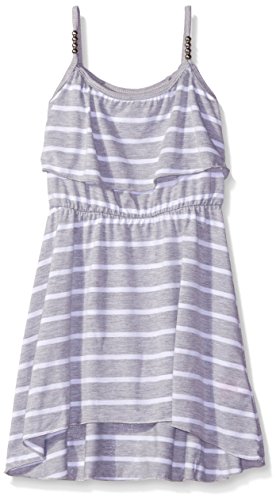 Dream Star Girls' Stripe Pop-Over Hi/Low Dress with Beads On Shoulders