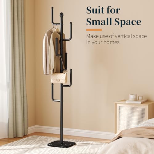 Yoobure Coat Rack Freestanding with Natural Marble Base - Cactus Coat Tree with 6 L-shaped Hooks, Heavy Duty Coat Hanger Stand, Metal Coat Rack Stand for Entryway, Hall Tree for Jacket/Hat/Clothes/Bag