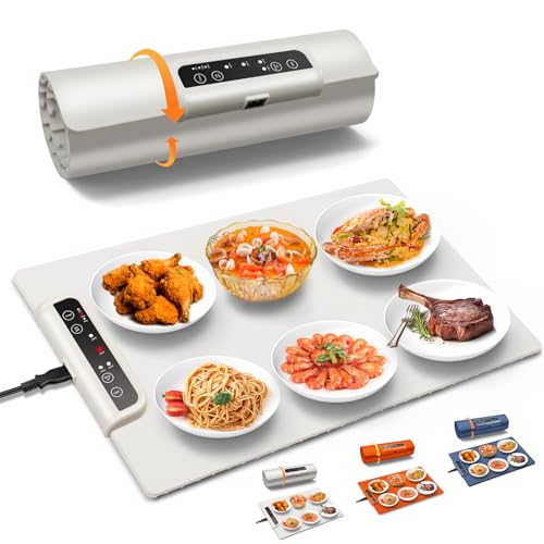 INNOWARMER Warming Mat for Food, Foldable Food Heating Mat, Silicone Electric Warming Tray - Full Surface Heating, Nano-Material, 3 Temp-Modes with Timer (White)