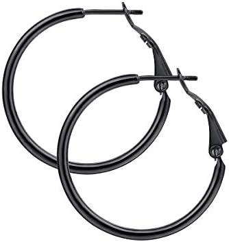 Black Lightweight Thin Hoops | 30mm Black Hoop Earrings for Women