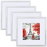 BEYAHELA Silver 12x12 Picture Frame Set of 4, Square 12x12 Frame Display 8x8 With Mat or 12x12 without Mat, HD Glass & Wooden Photo Frame 12x12 for Wall Mounting Gallery Wall Frame