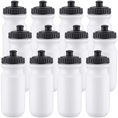 Mimorou 12 Pack Sports Squeeze Water Bottles 20 oz with Easy Open Push/Pull Cap Leak Proof BPA Free Plastic Water Bottles for Bike Cycling Fitness Yoga Camping Workout Outdoor(White)