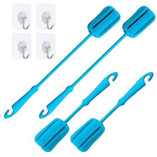 Image of 4PCS Blue Soft Sponge Bottle Cleaning Brush Plastic Handle Cup Scrubber Washing Brush vase Pot Cleaner (2 Size 10'15')