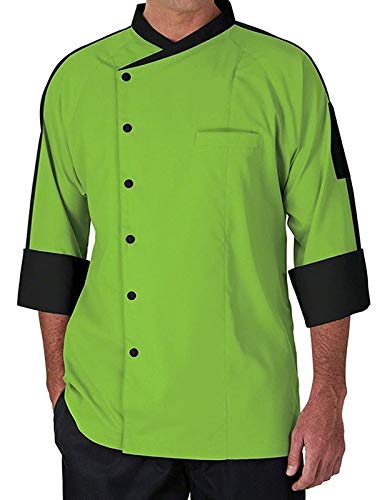 bsf uniforms Men's 3/4 Sleeves 3XL Parrot Green Polycotton Black Piping Contrast Chef Coat-picture-20