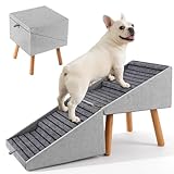 Hunde Treppe für kleine Hunde und Katzen für Couch und Bett, Klappbare 2-in-1 Holz Haustier Schritte für Welpen, Split Ottoman Design (Hellgrau-43,5 cm hoch)